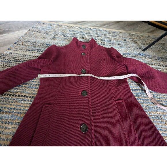 Loft Burgundy Funnel Neck Coat Jacket 4 Ribbed Lined Wool Blend Long Line - Picture 4 of 7